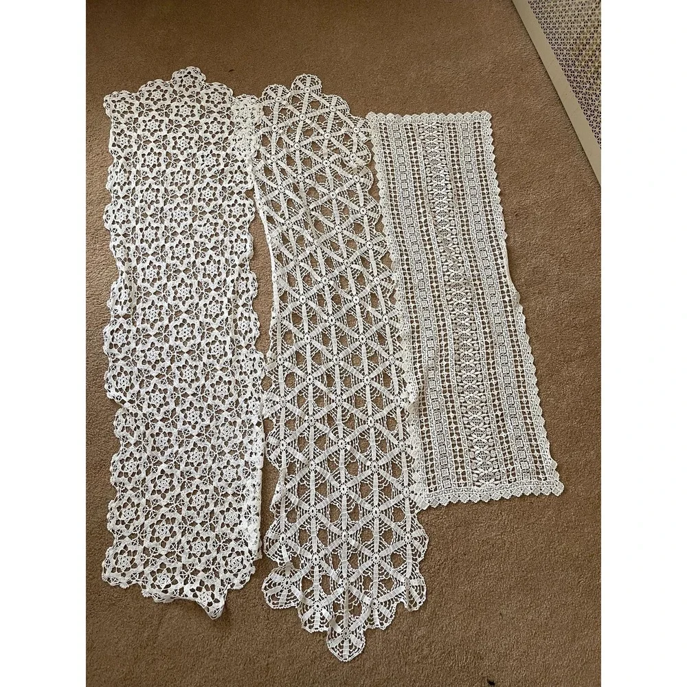 3 Vintage Crocheted Table Runners/Dresser Scarves